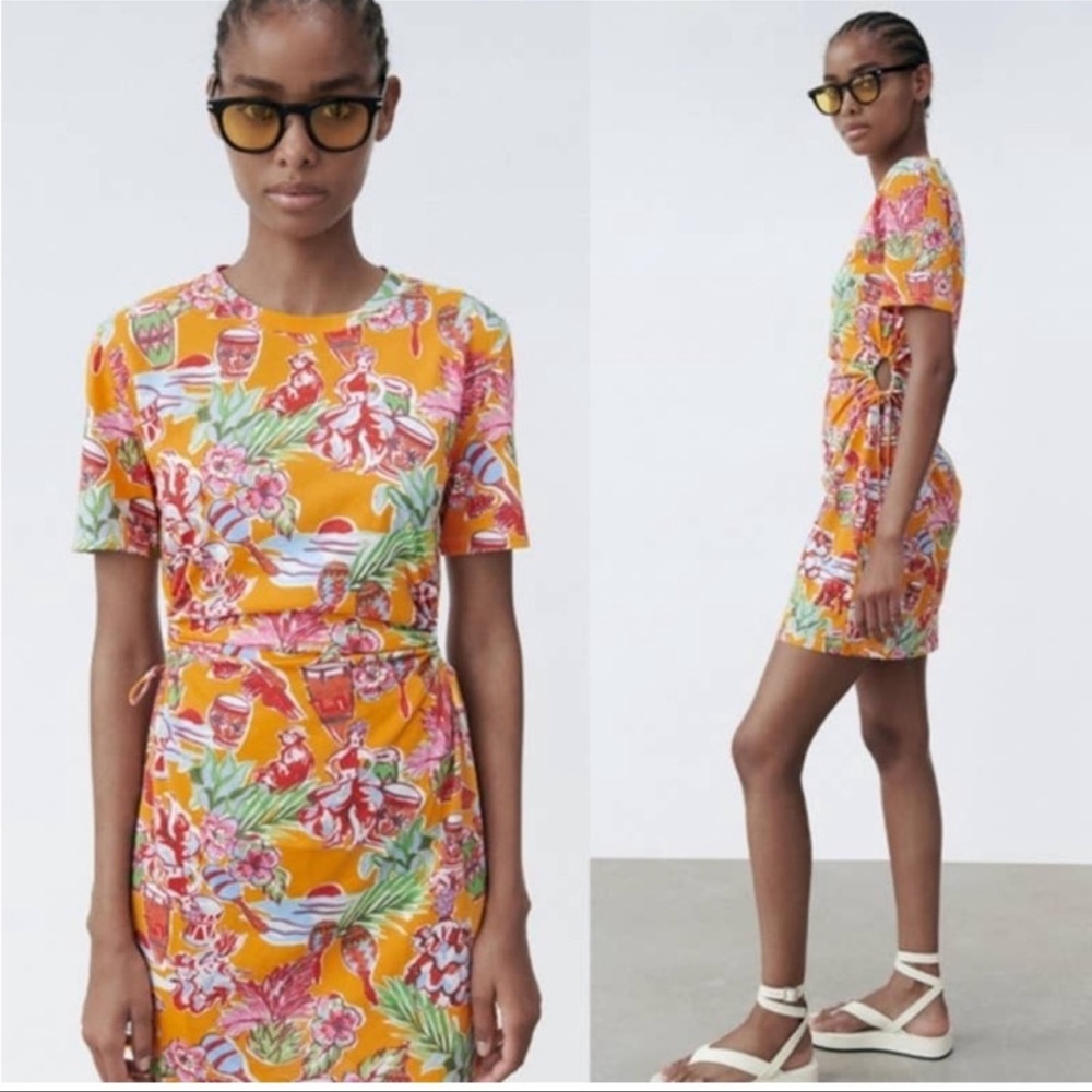 NWT Zara Tropical Jungle Dress with Cutouts